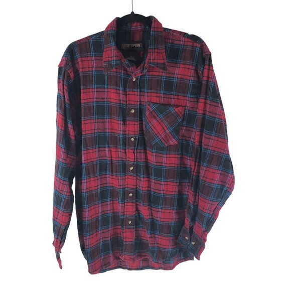 Northpoint Mens Flannel Shirt Button Down Chest Pocket Plaid Red Blue L - Picture 1 of 3